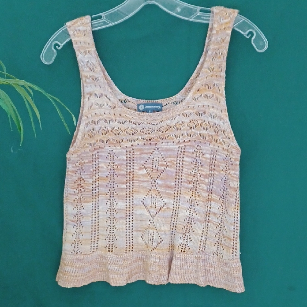 Democracy Crochet Knit Tank Top - Cream/Tans/Lilac